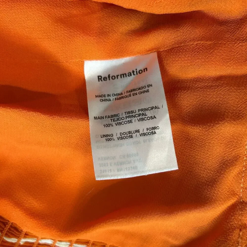 Reformation Orange Tropical Print Cropped Tank Puff Sleeve Beachy Womens Size 4